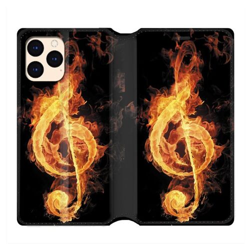 Housse Cuir Portefeuille Pour Iphone 12 Mini Musique Clé Sol Feu N