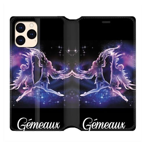 Housse Cuir Portefeuille Pour Iphone 12 Mini Signe Zodiaque 2 Gémeaux