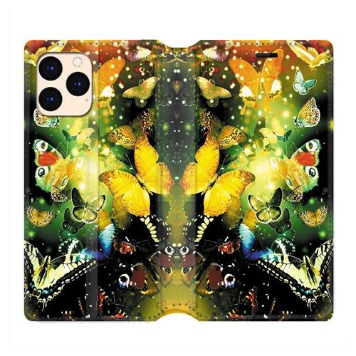 Housse Cuir Portefeuille Pour Iphone 12 Mini Papillon Jaune