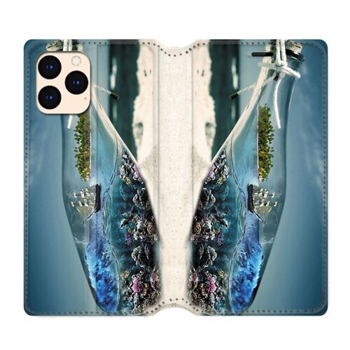 Housse Cuir Portefeuille Pour Iphone 12 Mini Mer Bouteille