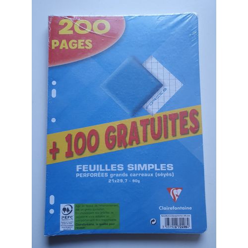 3 Paquets De Feuilles Simples Clairefontaine 200 Pages + 100 Gratuites 90g