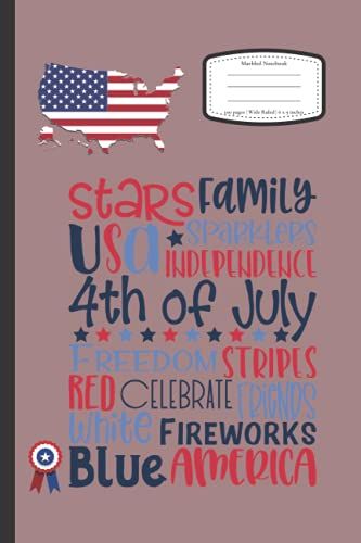 Marbled Notebook 100 Lined Pages Wide Ruled 6x9 Inches: Independance Day 4 Th July Theme