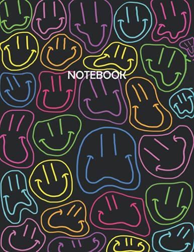 Notebook: 90s Coloring Smiley Face Composition Notebook - College Ruled 120 Pages - Large 8.5 X 11