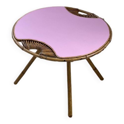 Table Basse Vintage En Rotin Rose Rose