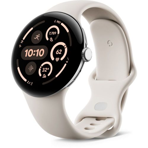 Google Pixel Watch 3 - Boîtier 45 mm - Argent Poli - Bracelet Porcelaine - Bluetooth