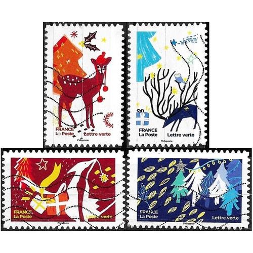 France 2021, 4 Beaux Timbres Yvert 2061 2064 2065 2068, Série "Ensemble, Fêtons Un Noël Qui Fait Du Bien", Oblitérés, Tbe.