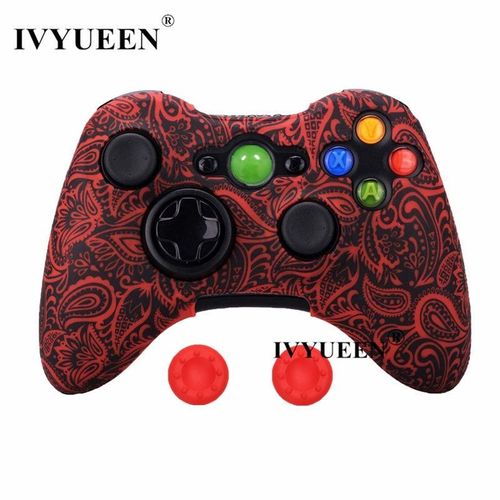Feuille Rouge - Housse De Protection Pour Manette Microsoft Xbox 360 20 Couleurs Impression Par Transfert D'eau Avec Poignées Pour Le Pouce
