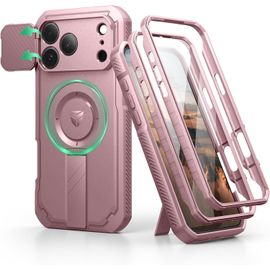 Pour Magnétique Coque Iphone 17 Pro Max Avec Cache Caméra Coulissant & Kickstand Pliable & Protecteur D'écran Intégré, Coques Protection Pare-Chocs Robustes Couverture - Poudre Pivoine