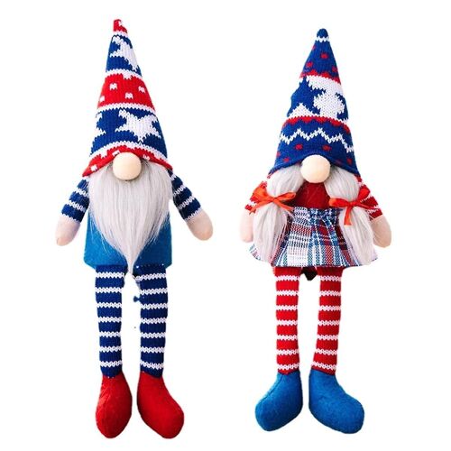 4th of July Gnomes Decorations for Home, 2PCS Handmade Patriotic Gnomes Plush Swedish Tomte Memoria