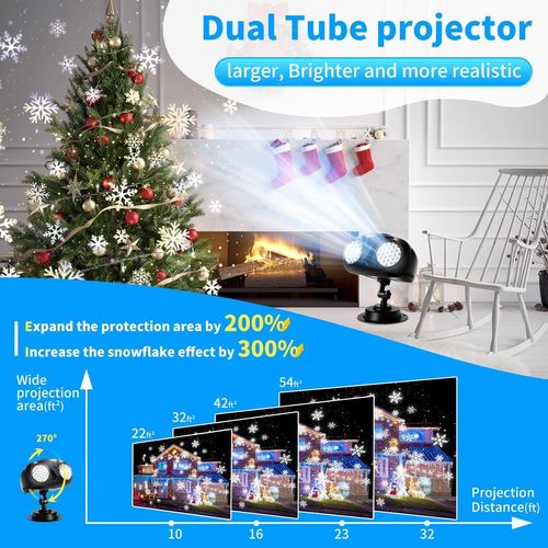 Projecteur De Flocons De Neige De Noël, Effet De Chutes De Neige Plus Large Et Clair, Projecteur De Neige À Double Tête Décoration Intérieure Et Extérieure Pour Noël, Halloween, Jardin