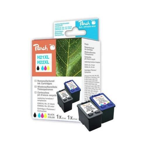 Peach Multi Pack - Pack de 2 - haute capacité - noir, couleur (cyan, magenta, jaune) - compatible - remanufacturé - cartouche d'encre (alternative pour : HP 21XL, HP 22XL) - pour HP Deskjet F2185, F2187, F2210, F2235, F2240, F2275, F2290, F375...