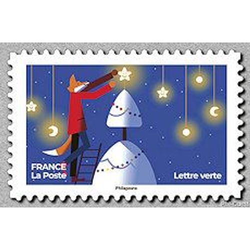 Renard Décorant Un Sapin De Noël Timbre Oblitéré