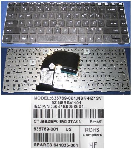 Clavier Qwerty US DOMESTIQUE Pour HP EliteBook 8460P Series, Noir / Black, Model: NSK-HZ1SV, P/N: 9Z.N6RSV.101, 6037B0068601, 635769-001, 641835-001