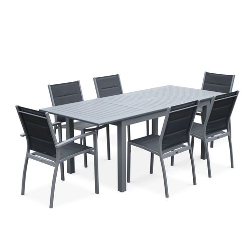 Salon De Jardin Table Extensible - Chicago 210 Gris - Table En Aluminium 150/210 Cm Avec Rallonge Et