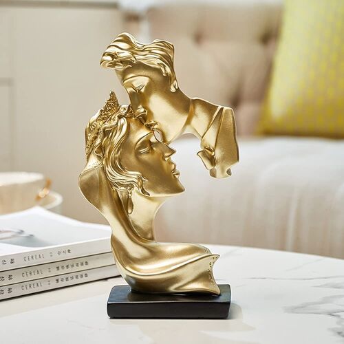 Statue de Couple en Forme de Baiser Créatif - Statue en Résine Or Embrasser Amant Sculpture Bureau Art Moderne Figure Décoration de Table.