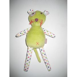 Doudou Chat Vert À Pois Multicolore Natalys