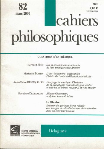 Cahiers Philosophiques  82  Questions D'esthétique