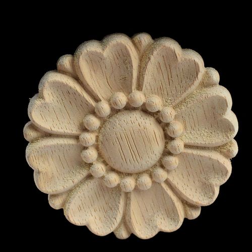 Sculpture en bois de chêne rond 8/10CM, Applique de meubles en bois de chêne, moulures décoratives, autocollant porte d'armoire, Figurine en bois, panneau de fleurs artisanal