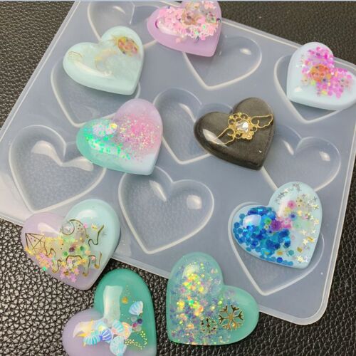 Miroir 3d En Forme De Coeur D'amour À 9 Trous, Moule À Bijoux En Silicone, Pendentif, Décoration De Gâteau Fondant