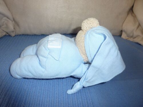 Tartine Et Chocolat Peluche Doudou Ours Beige Bonnet Bleu Coussin Oreillé Blanc Carreau
