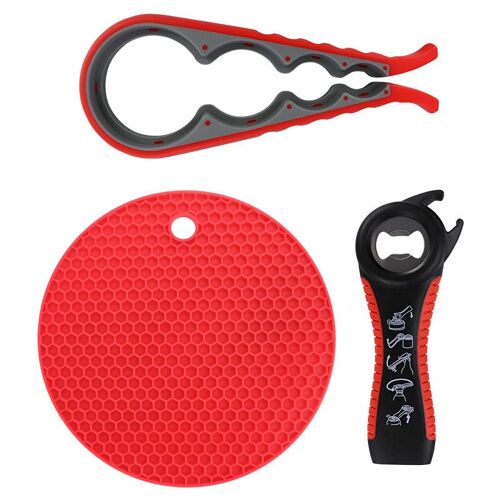 Ensemble D'ouvre-Bocaux 3 Pièces Pour Mains Faibles, Ensemble D'ouvre-Boîte Rouge