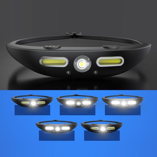 Lampe Frontale En Silicone À Led Avec Capteur De Vagues, Rechargeable Par Usb, 5 Modes D'éclairage, Idéal Pour La Pêche, Le Cyclisme Ou Le Camping