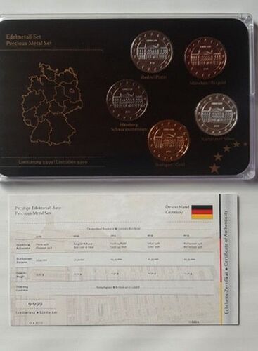 Allemagne 2019 - Bundesrat - Serie 5 Pieces 2 Euros - Platin Rot Gold Gold Silber Ruthenium - Essai Trial Probe Pattern Prueba Et Certificat