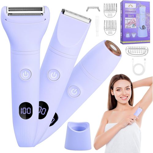 3 en 1Rasoir Electrique Femme, Tondeuse Bikini Sûre Et Confortable, Épilateur, Tondeuse Maillot Femme, Tondeuse Intime, Étanche IPX7, Pour Le Visage, Les Jambes Et Les Aisselles, Violet