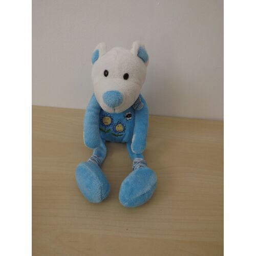 Doudou Ours Blanc Bleu Rayures Cp
