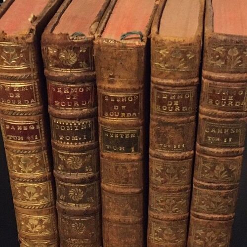 Lot 5 Volumes Des Sermons Du Père Bourdaloue De La Compagnie De Jésus : Pour Les Dimanches Tome I - Caresme T. Ii,Et T. Iii - Festes Des Saints T. I - Sur Les Mystères T. I - Pierre Bruyset Ponthus