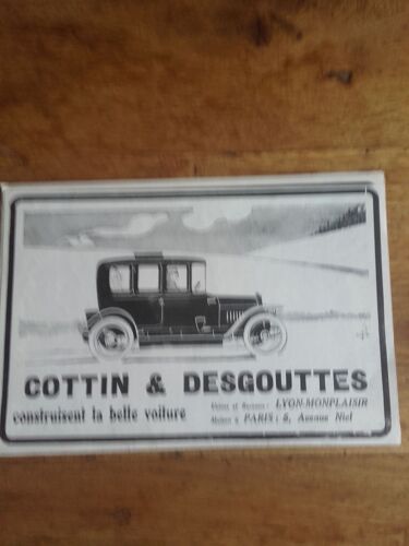Publicité Années 1914 À 1918automobiles Cottin & Desgouttes Usine À Lyon Monplaisir