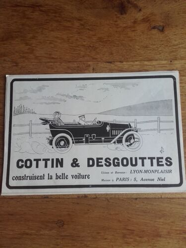 Publicité Années 1914 À 1918 Automobiles Cottin & Desgouttes La Plus Belle Voiture