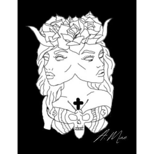 Notebook With Original Artist Cover, Double Demon.: A Lined Horror Tattoo Notebook With Popular Witch Creepy Sketch, Add Your Own Color!