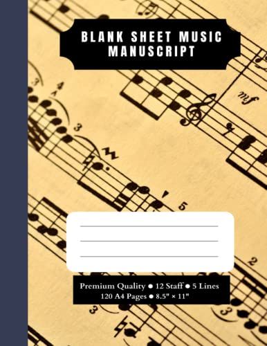Blank Sheet Music Standard Manuscript Paper 120 Pages A4 12 Staff Notepad Music Composition Notebook Guitar Tab Notebook