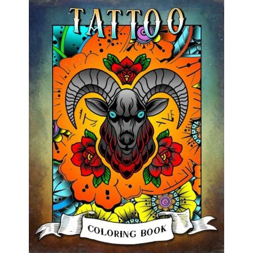 Tattoo Coloring Book: 50 Tattoo Art Designs, Skin Art Tattoo Illustrations With Backgrounds
