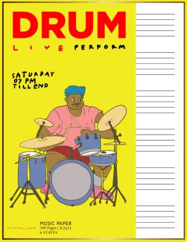 Song Writer Journal: Wide Staff Paper Music Manuscript Notebook With 6-Staves Sheets | Old School Drum Player Cover (Gifts For Songwriter's)