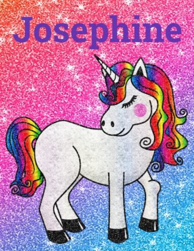 Josephine Personalized Glittery Unicorn Notebook Diary 100 Wide Ruled Pages 8.5 X 11 Inches: Great Christmas Or Birthday Gift For Girls Named Josephine!