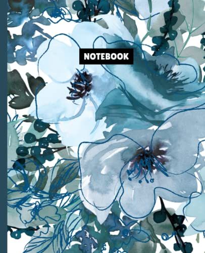Notebook: Blue Floral Art Composition Notebook - College Ruled 120 Pages - Medium 7.5 X 9.25 - Blue Flower Art Cover Design No: 6