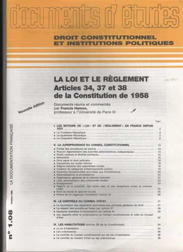 La Loi Et Le Règlement Articles 34,37 Et 38 De La Constitution De 1958