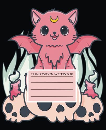Halloween Kawaii Goth Composition Notebook: Creepy Spooky Winged Cat Journal | For School, Boys And Girls | School Supplies Gift Ideas | 7.5" X 9.25" (19.05 X 23.5 Cm) College Ruled