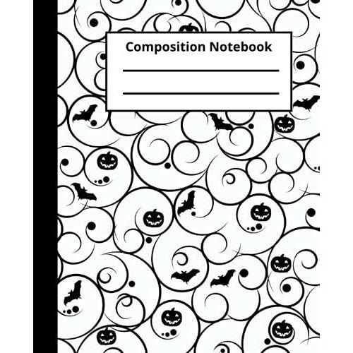 Composition Notebook: Halloween Composition Notebook Pumpkin And Bat Design | Use For School, Work, Ideas, Writing | Great Gift For Kids, Teens, And Adults | 100 Pages | 7.5 X 9.25