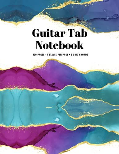 Guitar Tab Notebook: Blue Teal And Gold Blank Guitar Tablature Notebook | Sheet Music Notebook