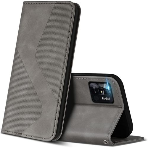 Coque Pour Xiaomi Redmi 10c, Premium De [Emplacements Cartes] [Magnetique], Clapet Folio Pour Xiaomi Redmi 10c (Gris)