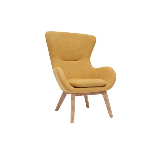 Fauteuil Scandinave Tissu Effet Velours Jaune Moutarde Et Bois Eskua