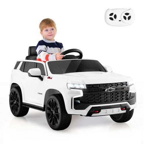 Costway Chevrolet Voiture Électrique 12v/7 Ah Pour Enfants, Télécommande 2.4g, 2 Moteur, Led, Klaxon, Mp3, 3-6 Ans, 25 Kg, Blanc