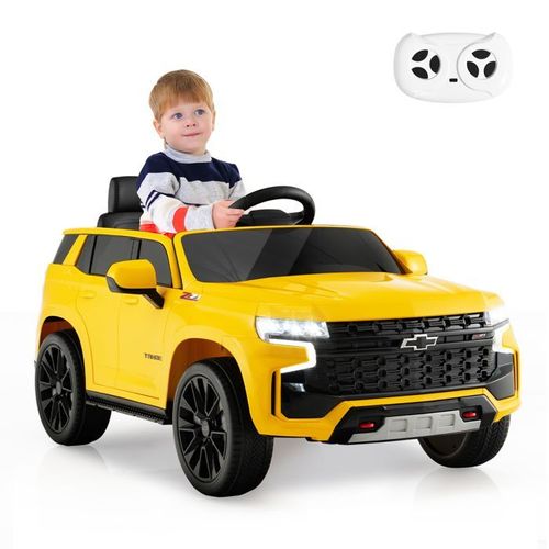 Costway Chevrolet Voiture Électrique 12v/7 Ah Pour Enfants, Télécommande 2.4g, 2 Moteur, Led, Klaxon, Mp3, 3-6 Ans, 25 Kg, Jaune