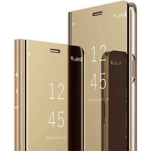 Etui Miroir Compatible Avec Huawei Mate 20 Lite Etui Miroir Mince Transparent Clear View Dur Pc Cuir Pu Protecteur Ultra-Mince Couverture Couverture Livre Etui Flip Housse Pliante, Or