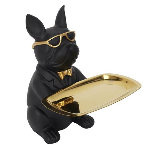 Paris Prix - Statuette & Vide-poche "bulldog" 21cm Noir