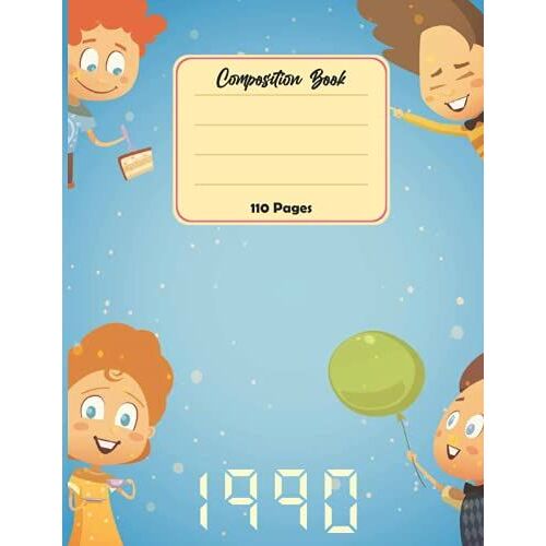 Composition Notebook 1990: Wide Ruled Paper Notebook Journal | Pretty Gold Purple Turquoise Liquid Marble | Blank Wide Lined Workbook For Girls Boys Kids Teens Students