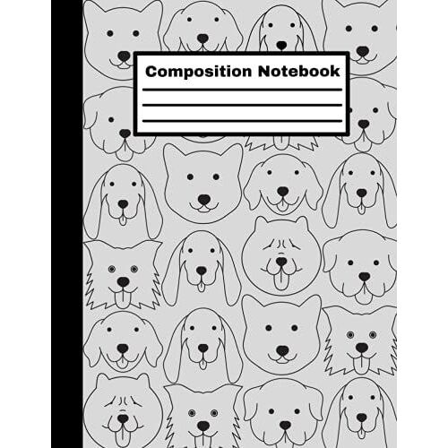 Composition Notebook: Grey Cover With Cute Kawaii Dog - Size (8.5 X 11 Inches) 100 Pages: Lined Paper.
